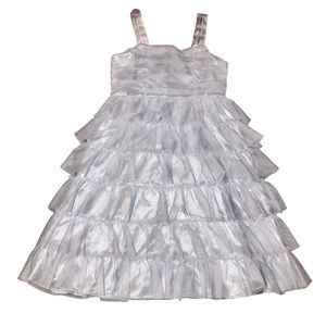 Kids grey satin and mesh ruffle dress